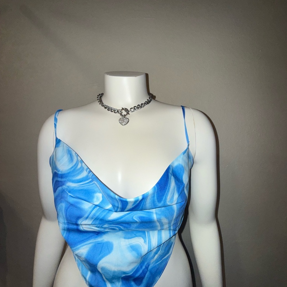 Blue Swirl Spaghetti Strap Bodysuit